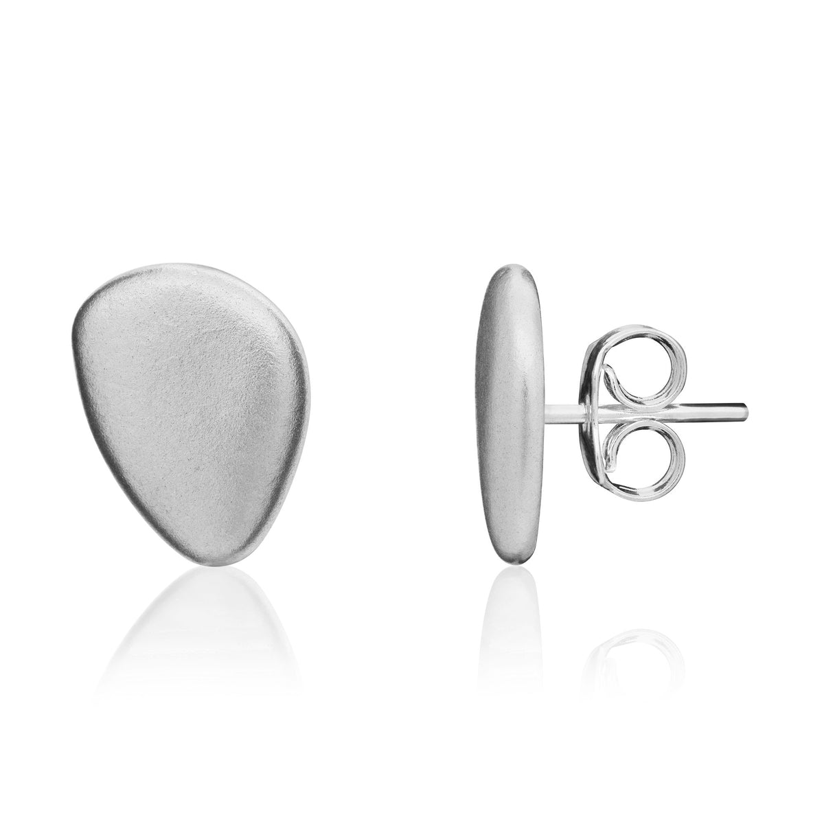 9CT White Gold Satin Finish Flat Pebble Shape Earrings
