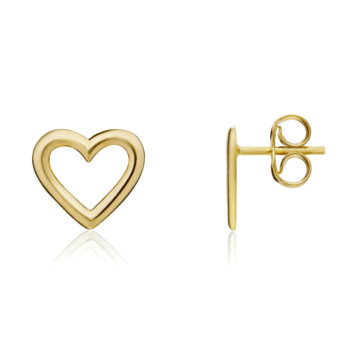 9CT Yellow Gold Polished Simple Open Heart Stud Earrings