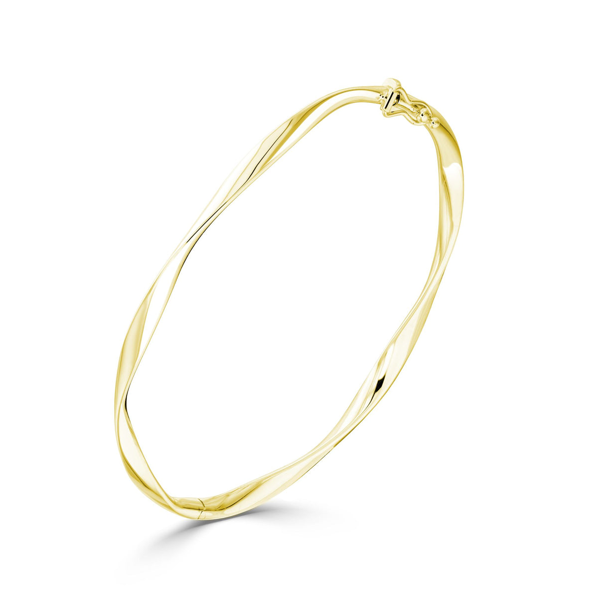 9CT Yellow Gold Loose Twist Polished Hinged Solid Bangle