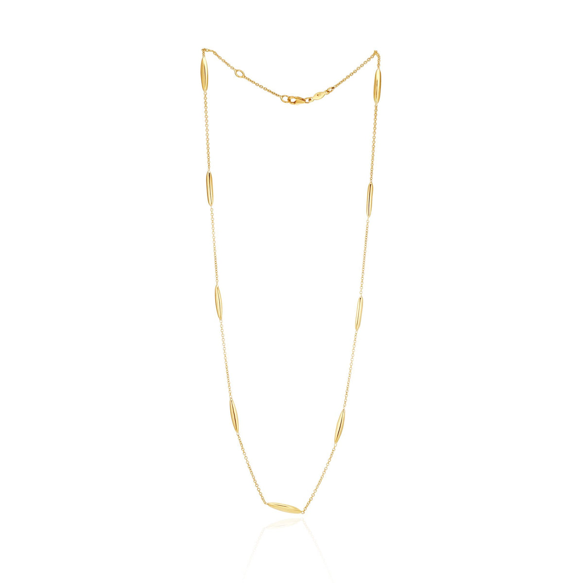 9CT Yellow Gold Chain And 3D Marquise Motif Necklace. 18 Inch