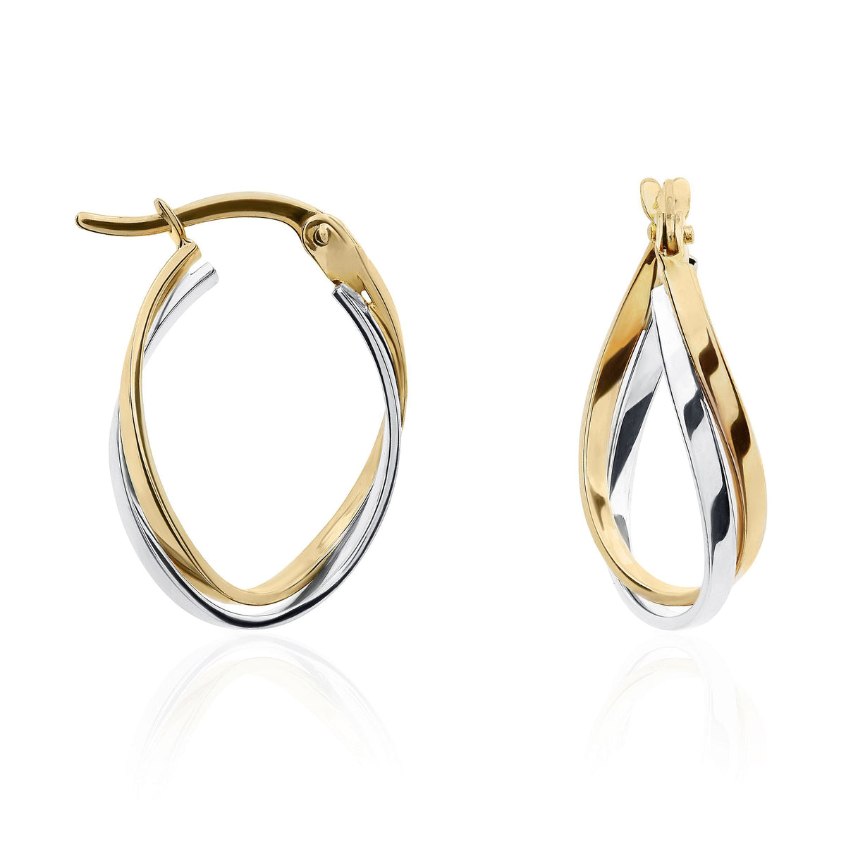 9CT Yellow And White Gold 2 Row Wavy Oval Hoop Earrings