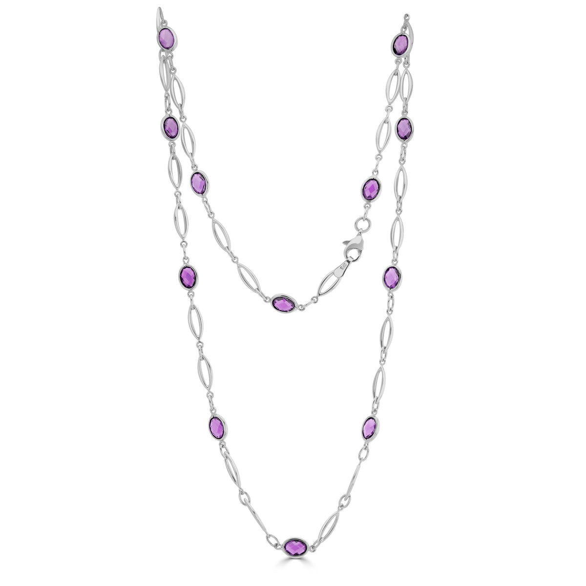 9CT White Gold Spec Set Oval Amethyst & Gold Open Marquise Motifs Necklace
