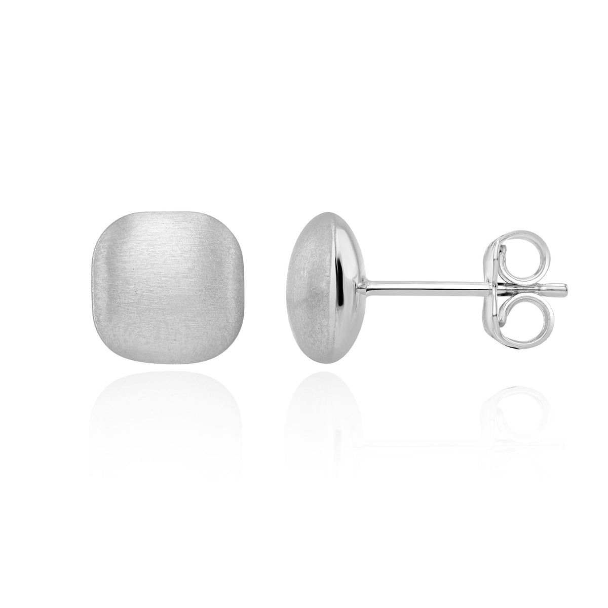 9CT White Gold Satin Finish Cushion Stud. 8MM