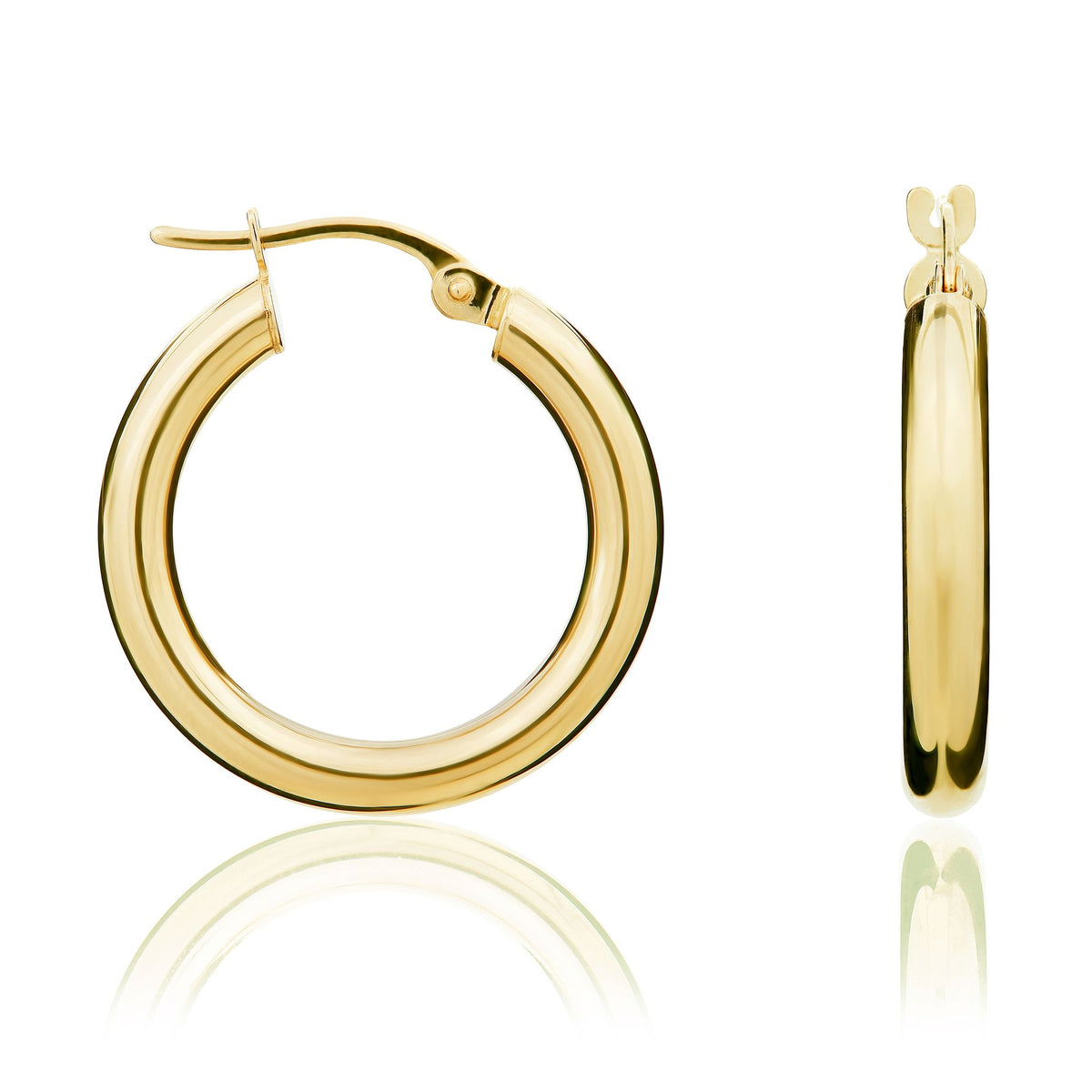 9CT Yellow Gold 3MM Tube Polished Hoop Earrings 21 Diameter