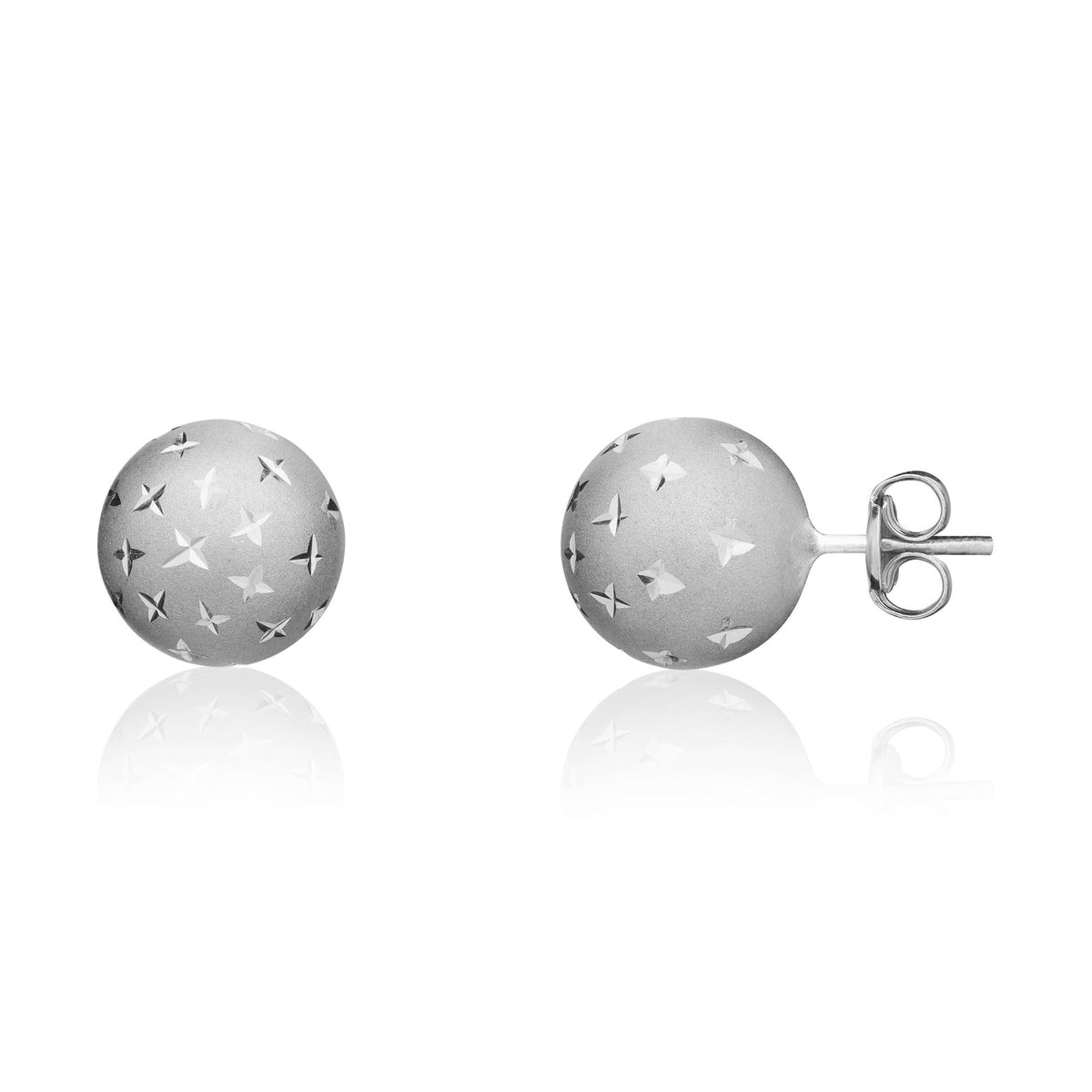 9CT White Gold Satin Finish 10MM Ball Stud With Diamond Cut Stars