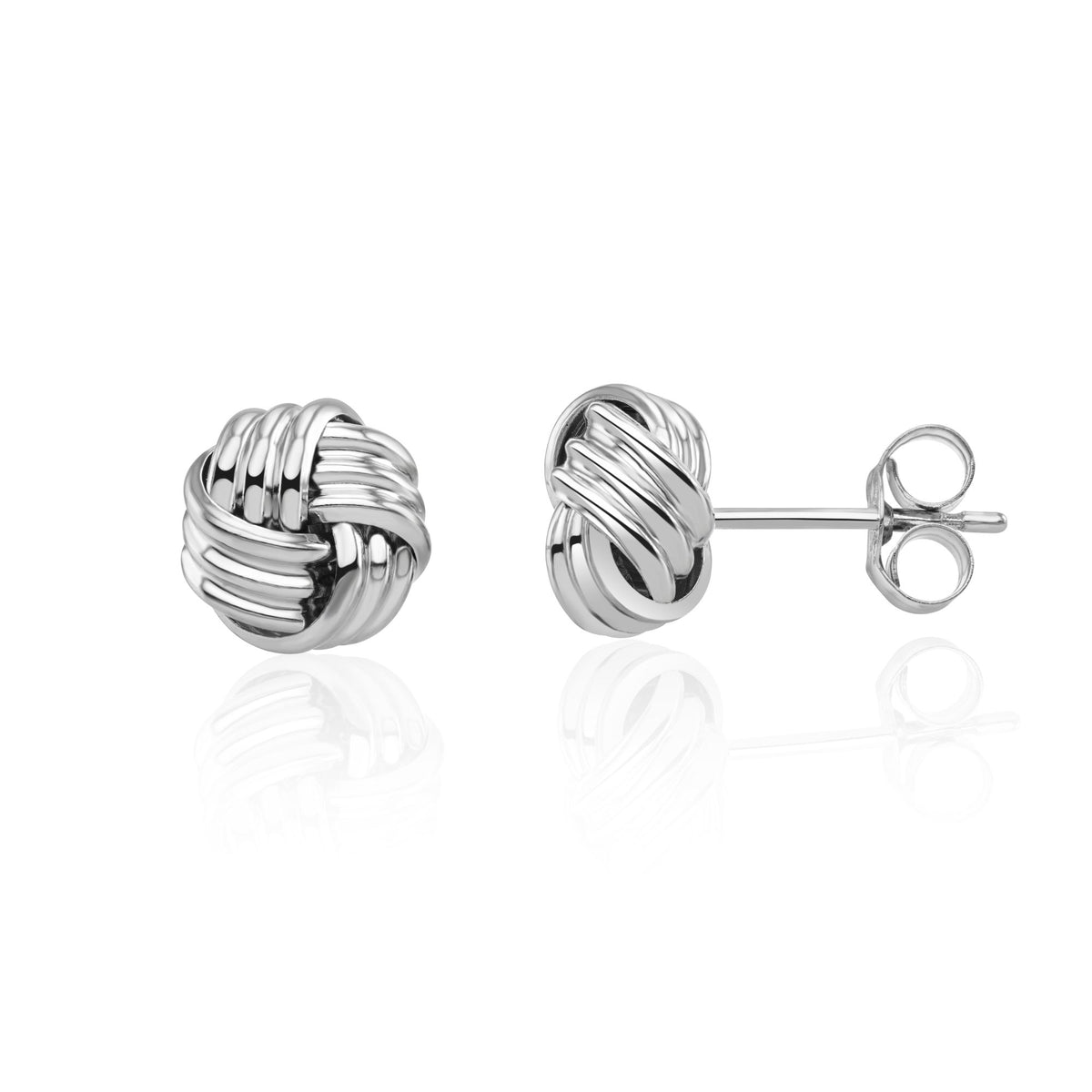 9CT White Gold 8MM 4 Section Ribbed Knot Stud Earrings