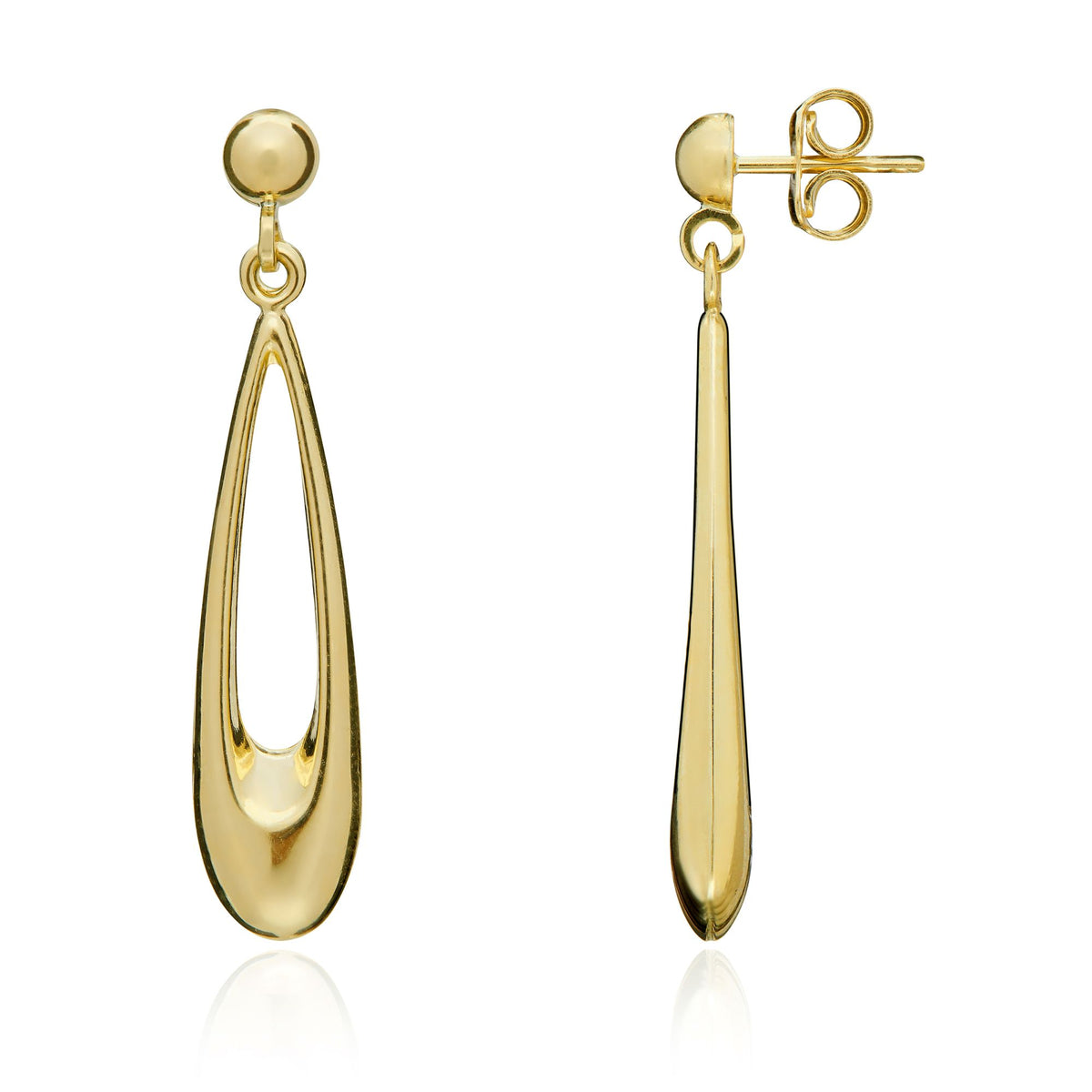 9CT Yellow Gold Long Open Pearshape Drop Earrings
