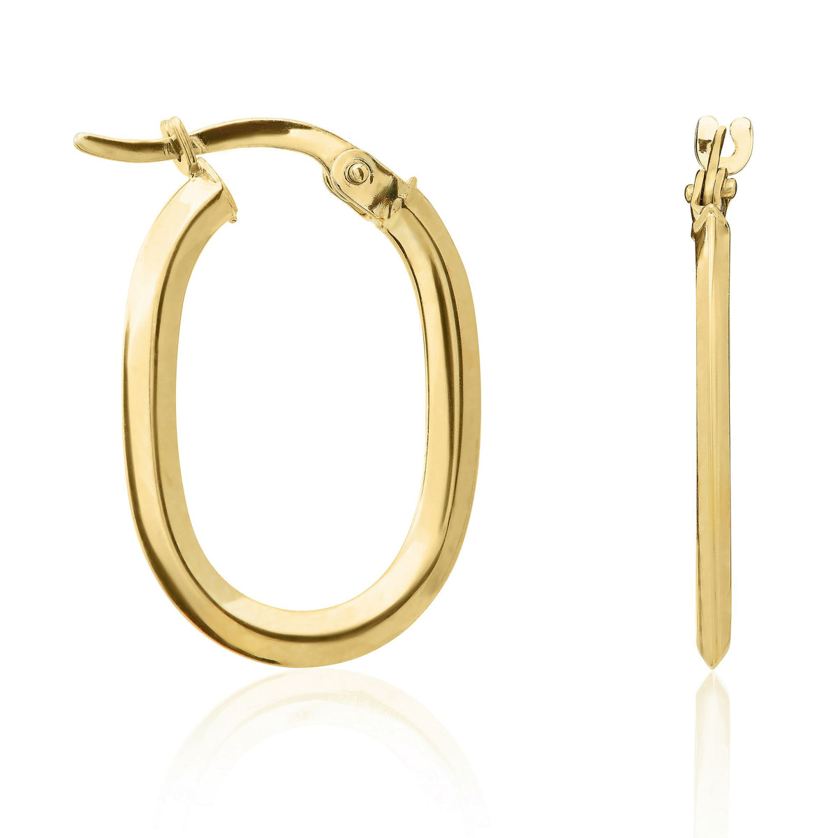 9CT Yellow Gold Polished Flat Bevelled Oval Hoop Earrings