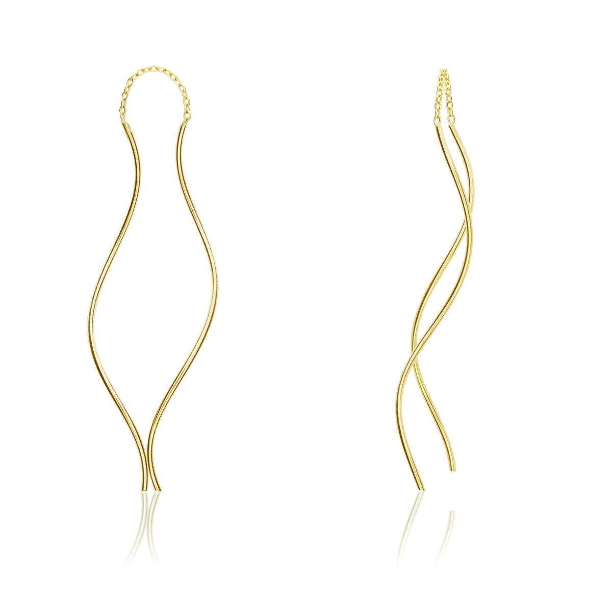 9CT Yellow Gold Double Squiggle Pull-Through Drop Earrings