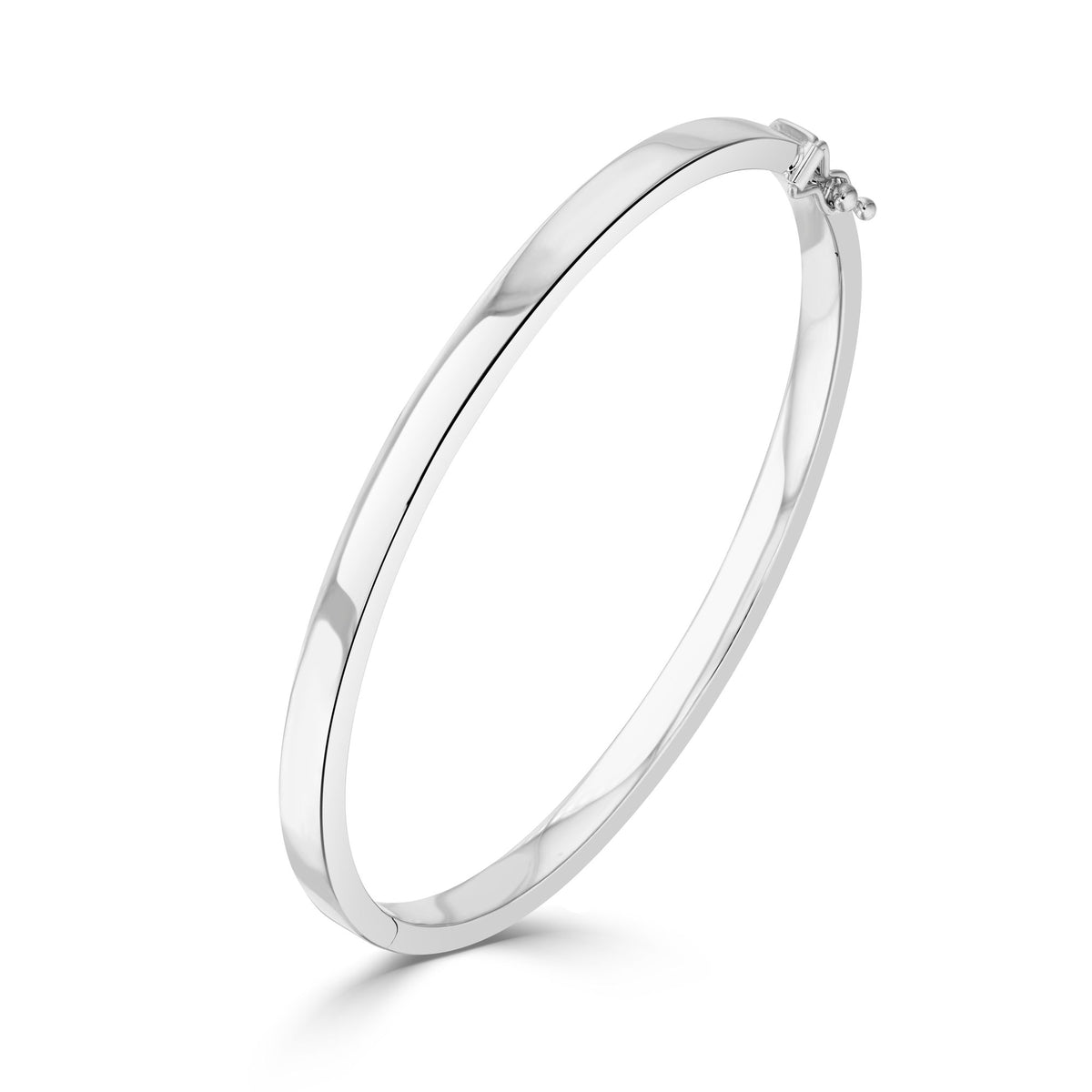 9CT White Gold 4MM Square Section Hinged Solid Bangle