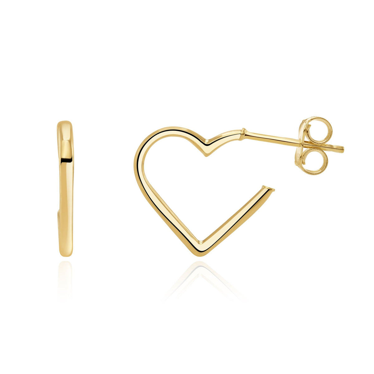 9CT Yellow Gold Polished Round Tube Heart Hoop Earrings. Small