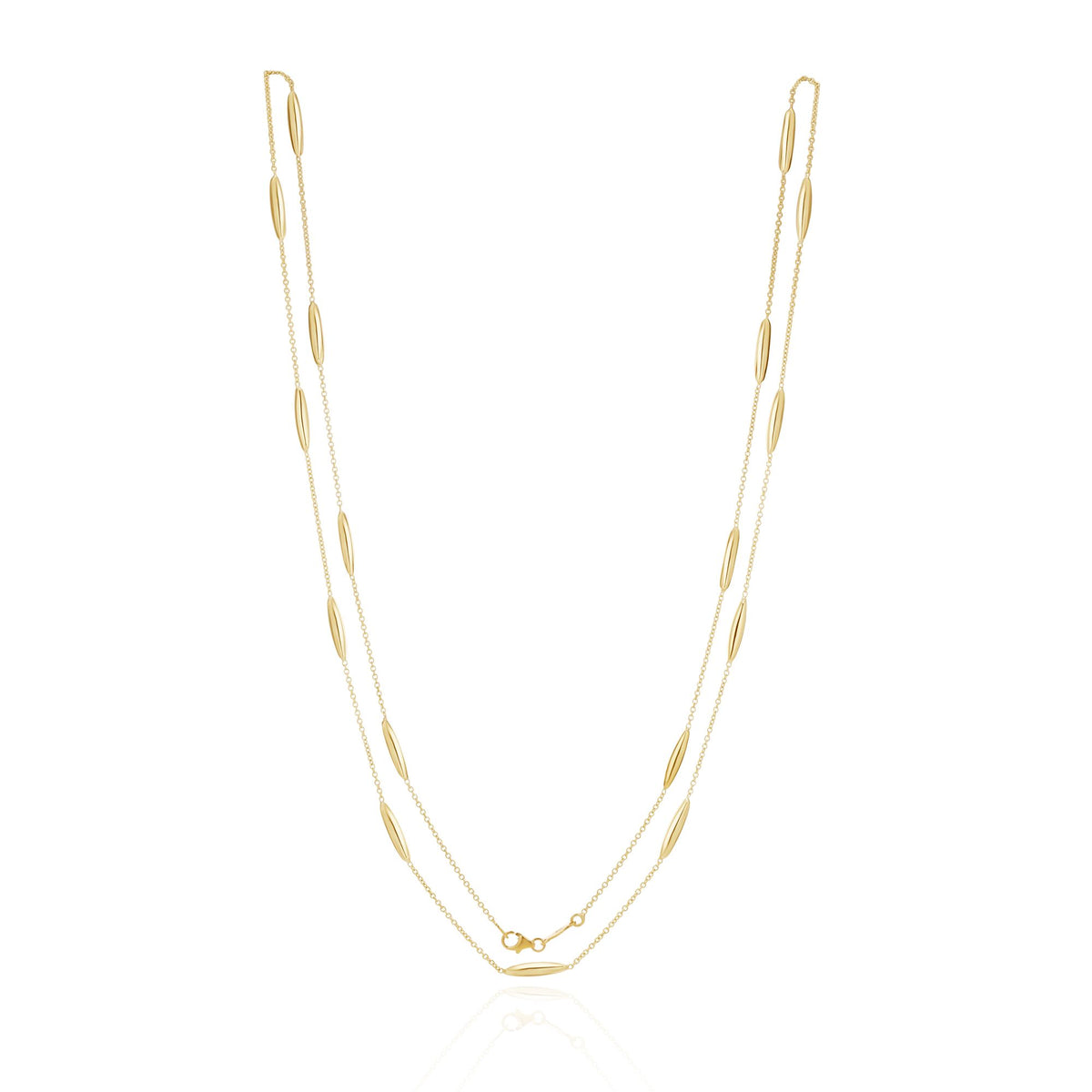 9CT Yellow Gold Chain And 3D Marquise Motif Necklace. 32 Inch