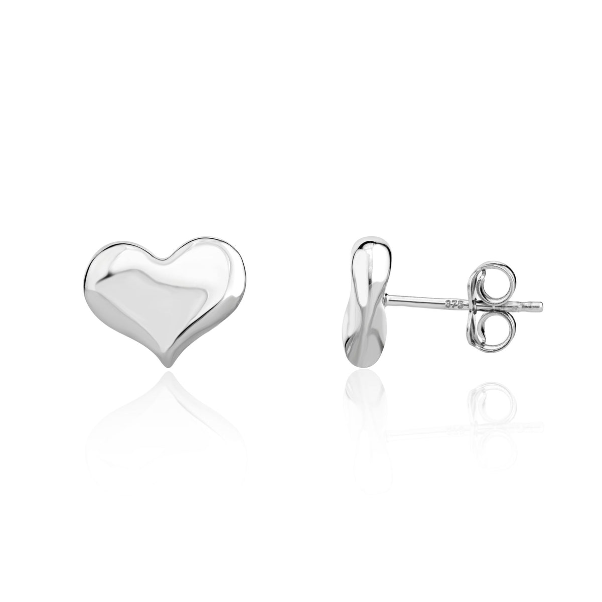 9CT White Gold Curved Heart Stud Earrings
