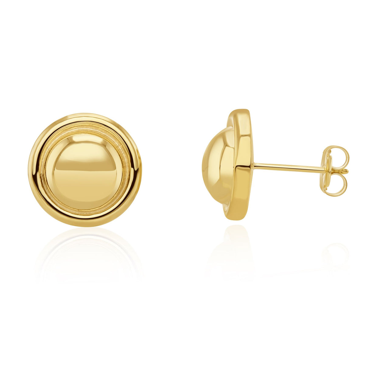 9CT Yellow Gold Polished Dome And Border Earrings. 12MM