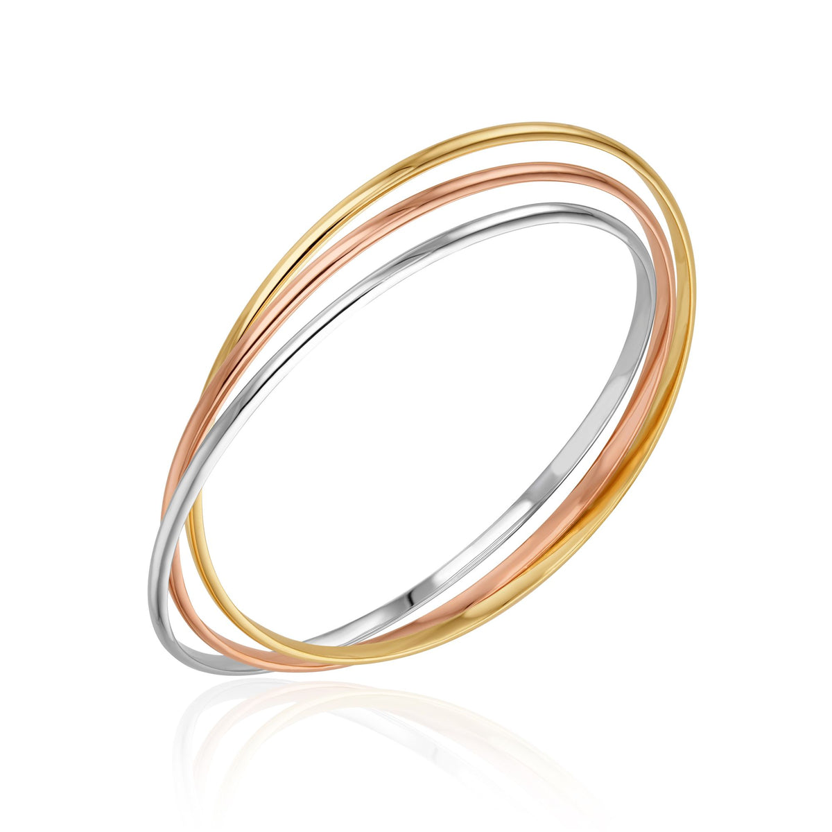 9CT Yellow, White And Rose Gold Russian Bangle. Hollow