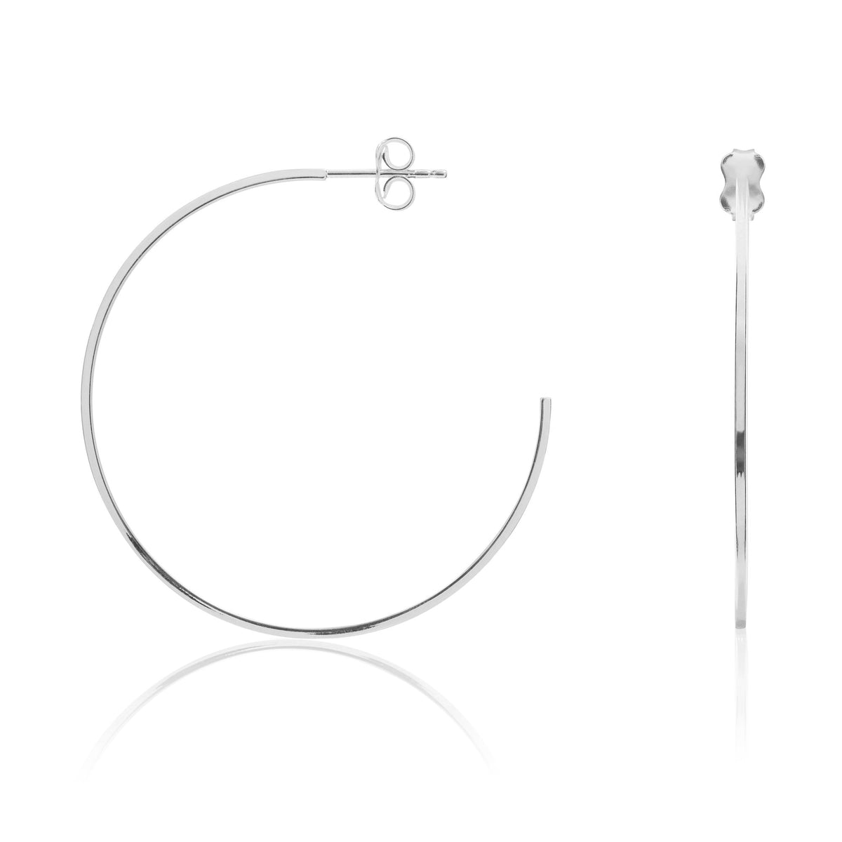 9CT White Gold 1MM Square Tube Peg&Scroll Hoop Earrings 42MM Diameter