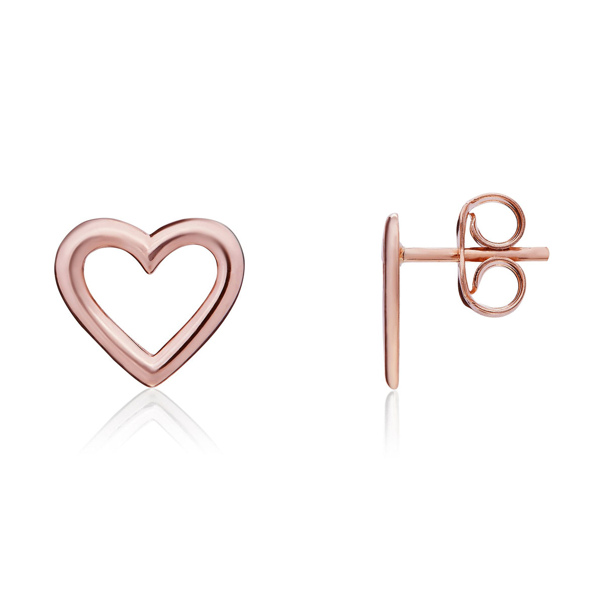 9CT Rose Gold Polished Simple Open Heart Stud Earrings