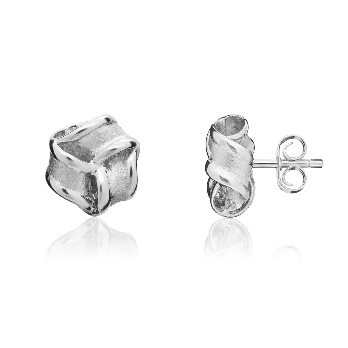 9CT White Gold Satin & Polished 11MM Ribbon Knot Stud Earrings