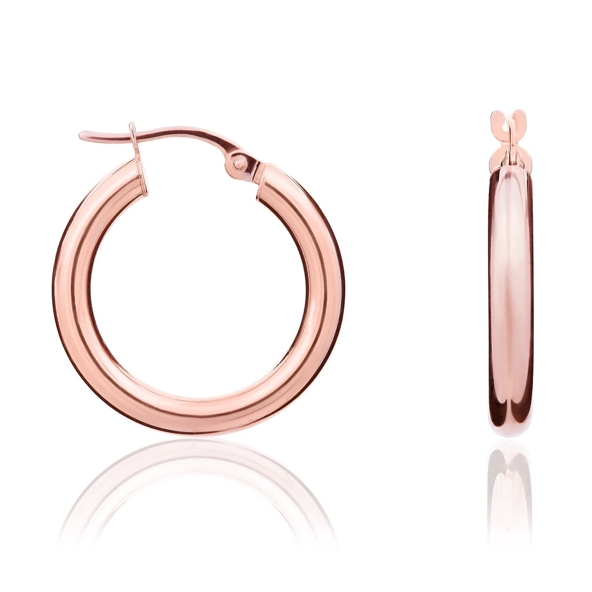 9CT Rose Gold 3MM Tube Polished Hoop Earrings 21MM Diameter