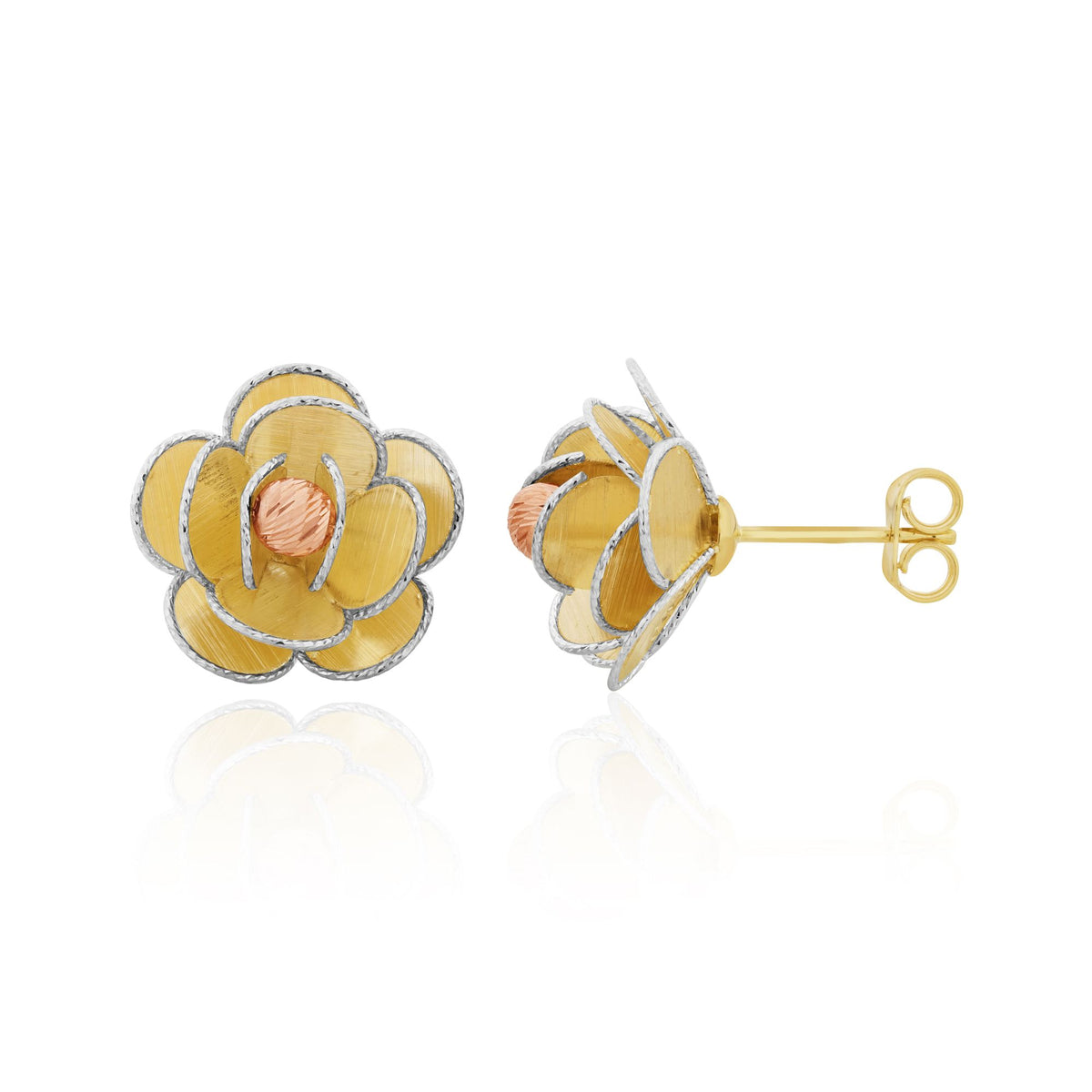 9CT 3COL.TEXT. Rose Studs