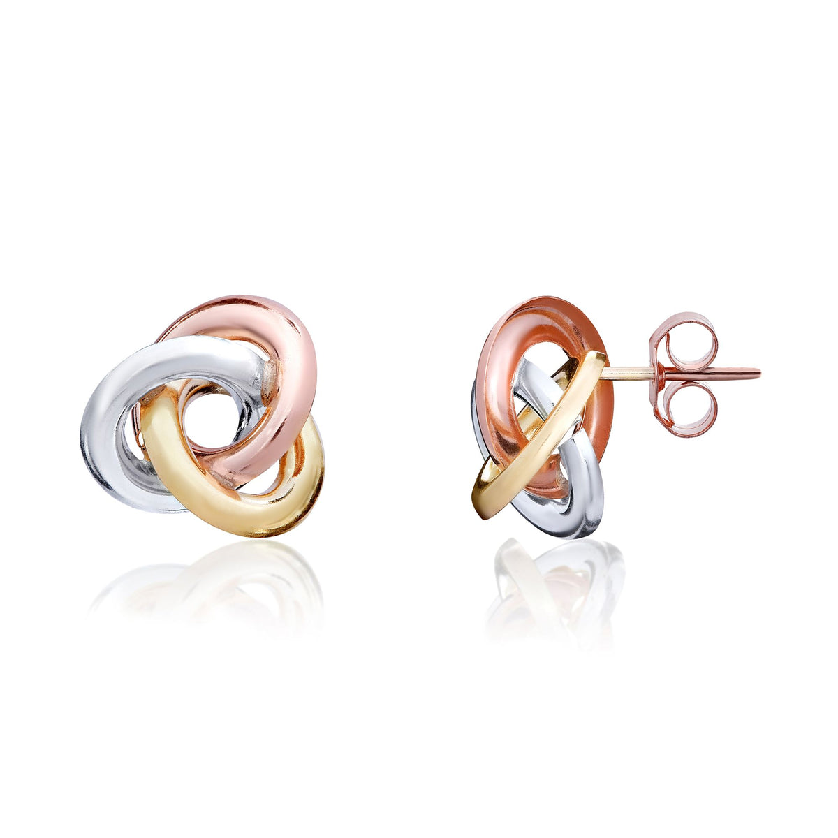 9CT 3 Colour Gold Simple Woolmark Knot Earrings