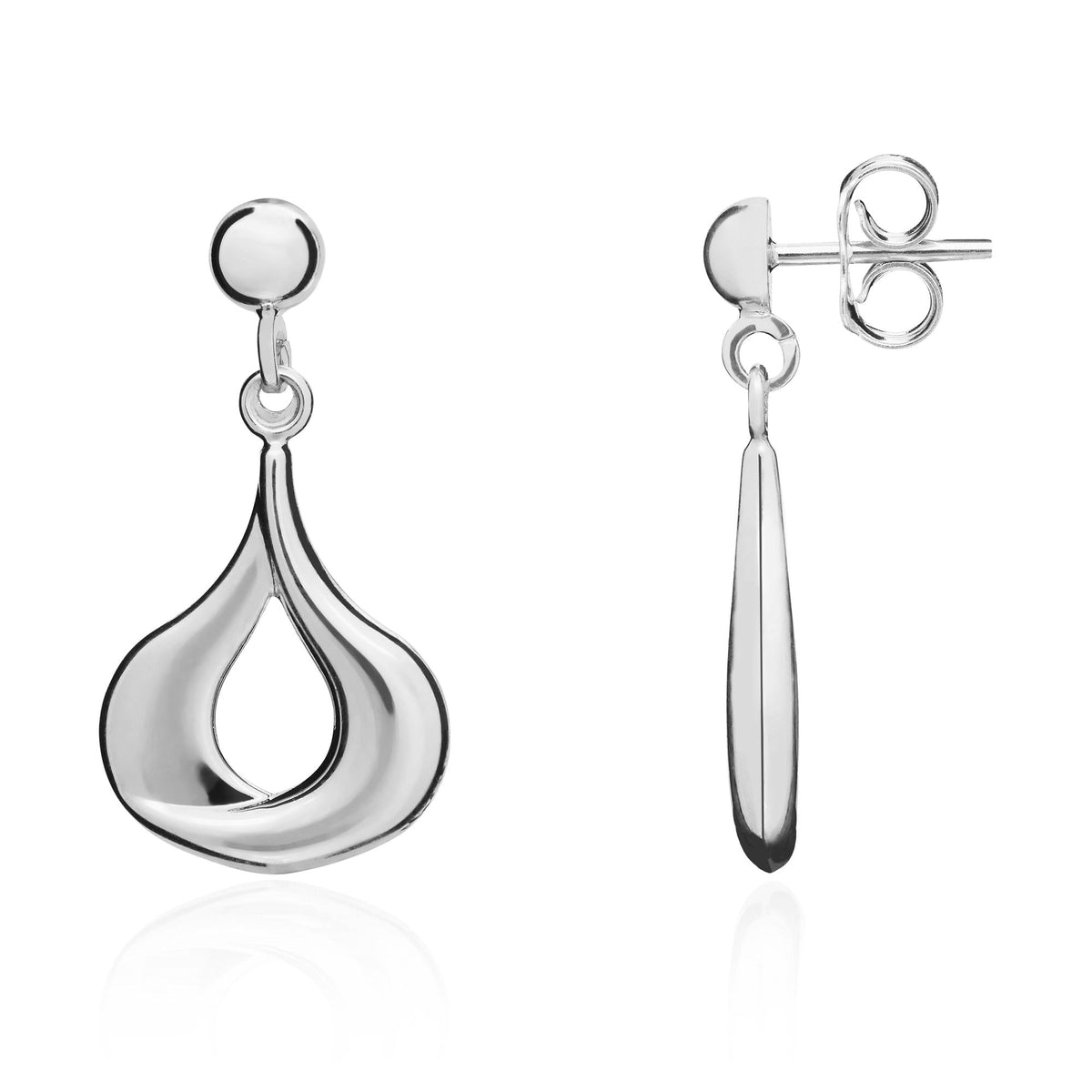 9CT White Gold Fat Open Pearshape Drop Earrings
