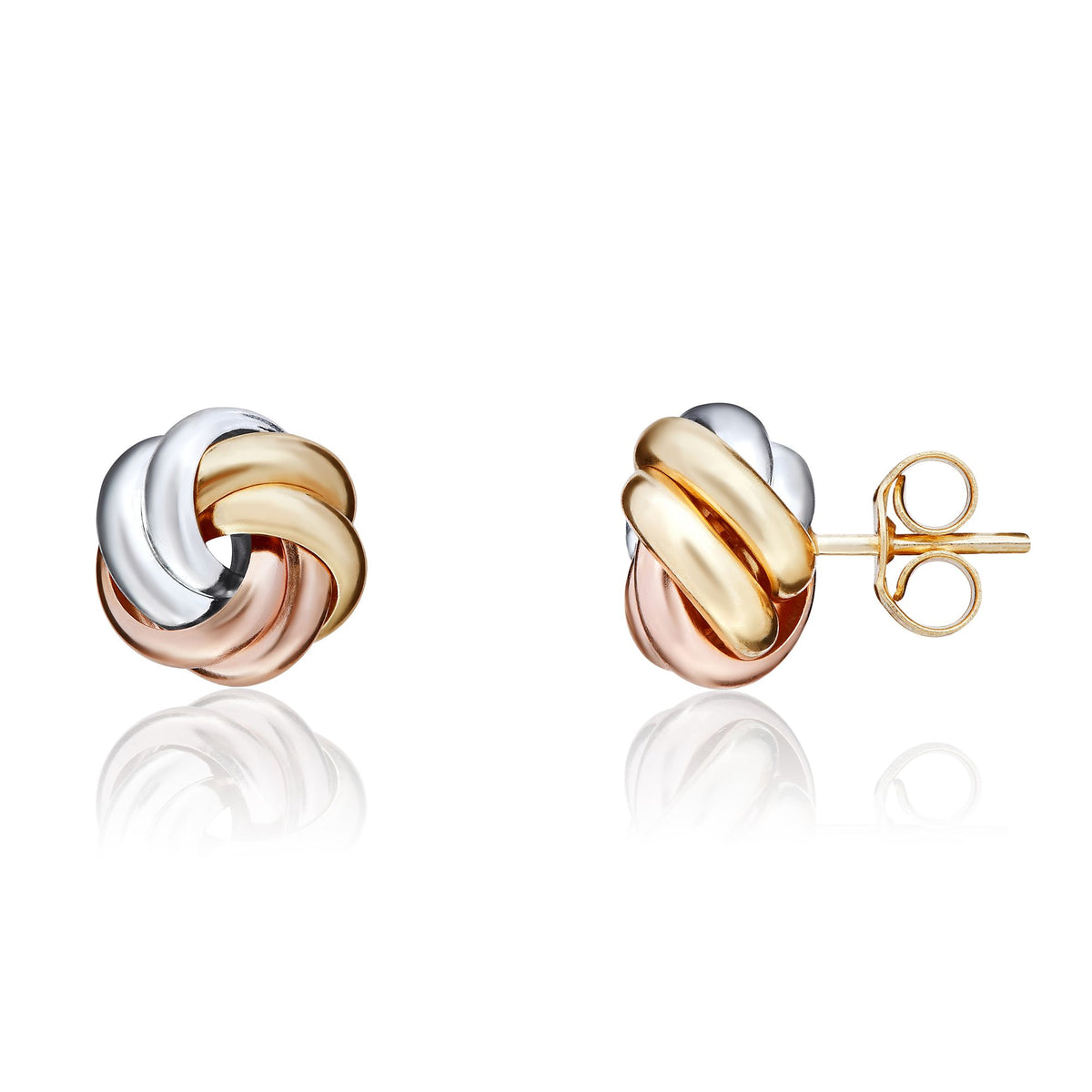 9CT 3 Colour Gold Polished 2 Row Knot Stud Earrings