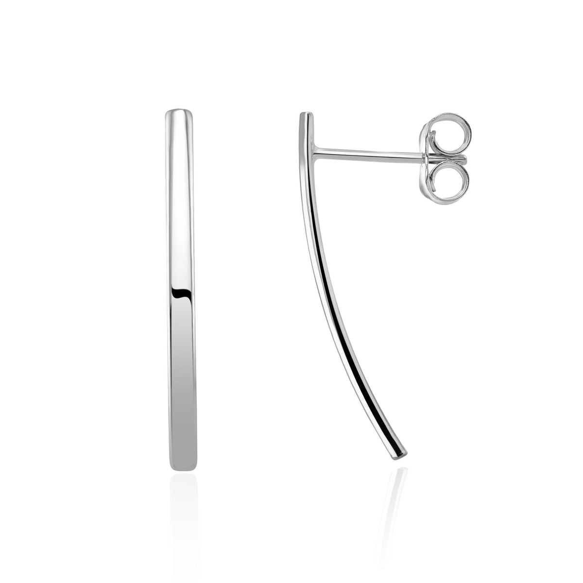 9CT White Gold Polished Curved Bar Earrings. 25MM Long
