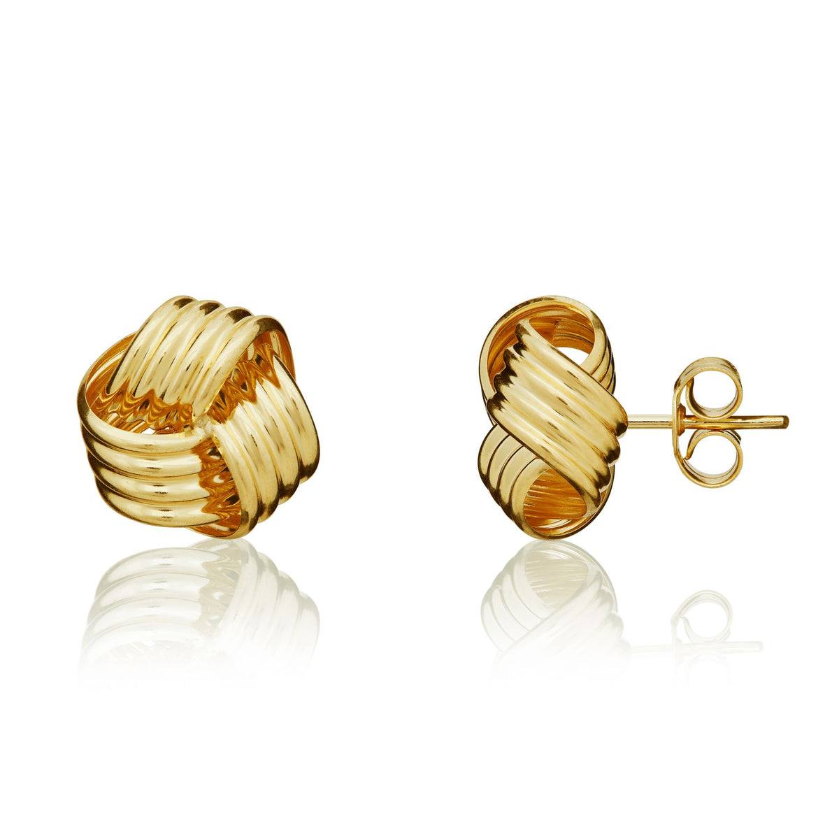 9CT Yellow Gold Ribbed Large 12MM Knot Stud Earrings