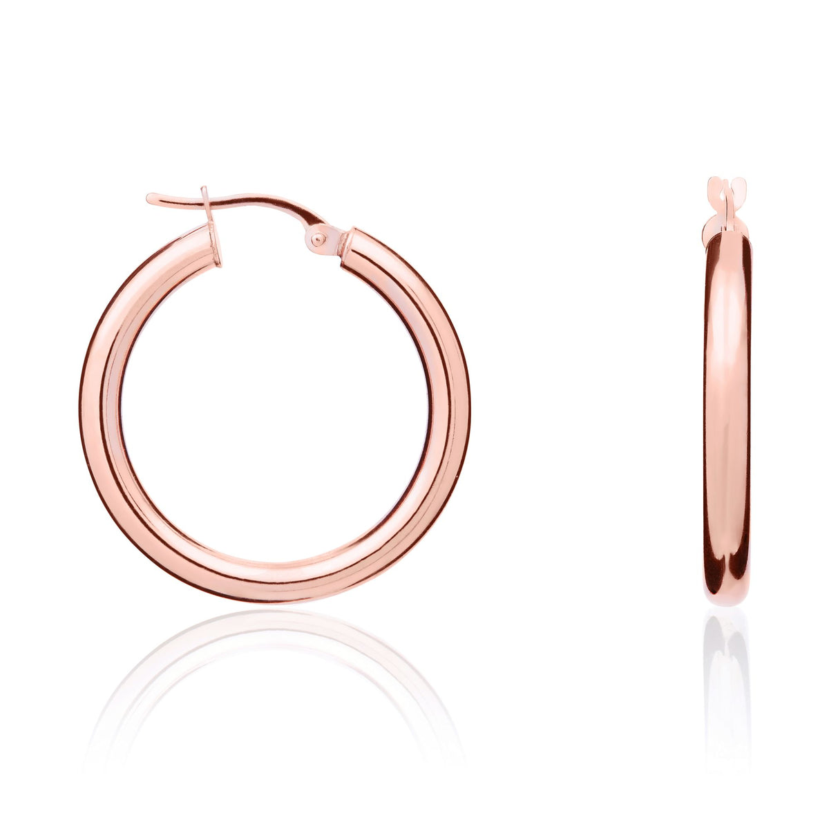9CT Rose Gold 3MM Tube Polished Hoop Earrings - 26MM Diameter