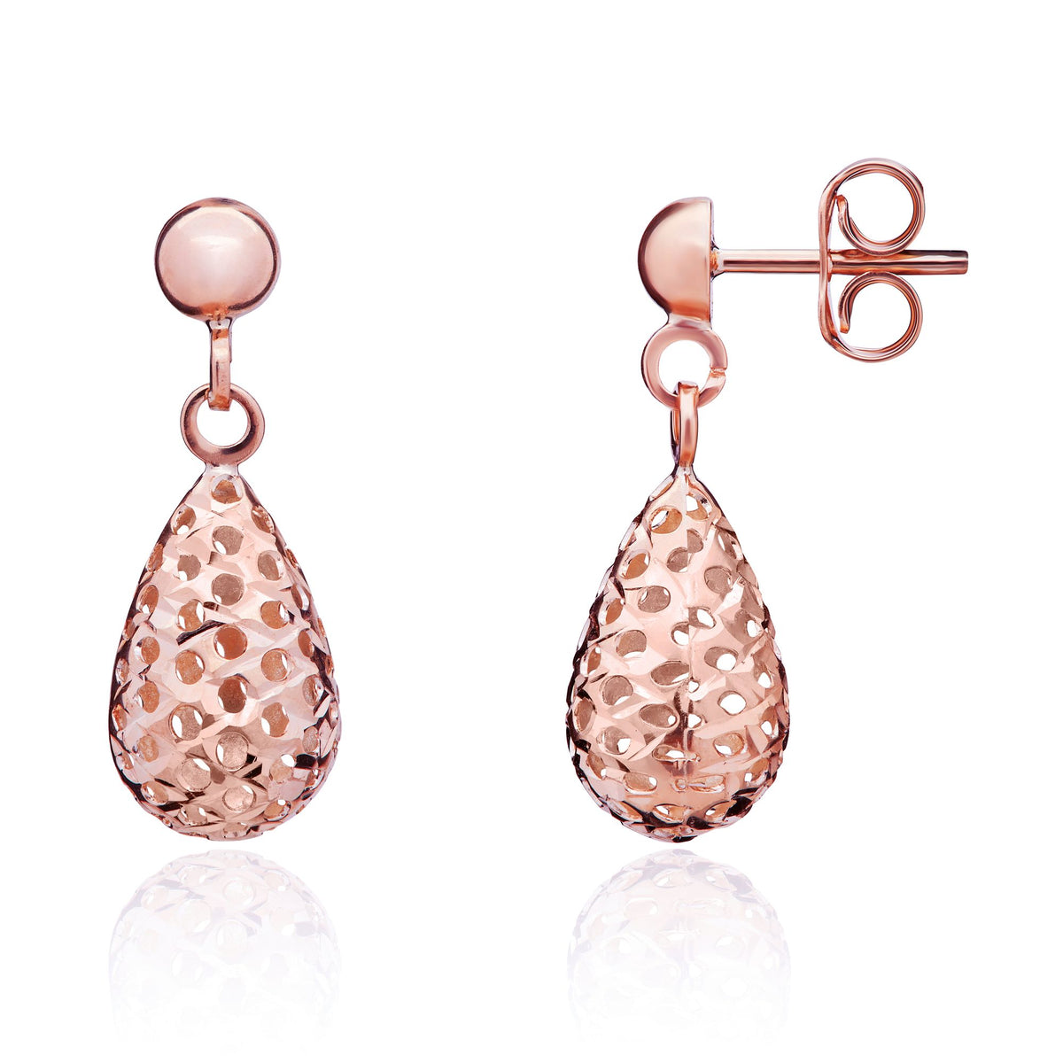 9CT Rose Gold Pierced Out Bobme Drop Earrings With Polished Half Bead Top