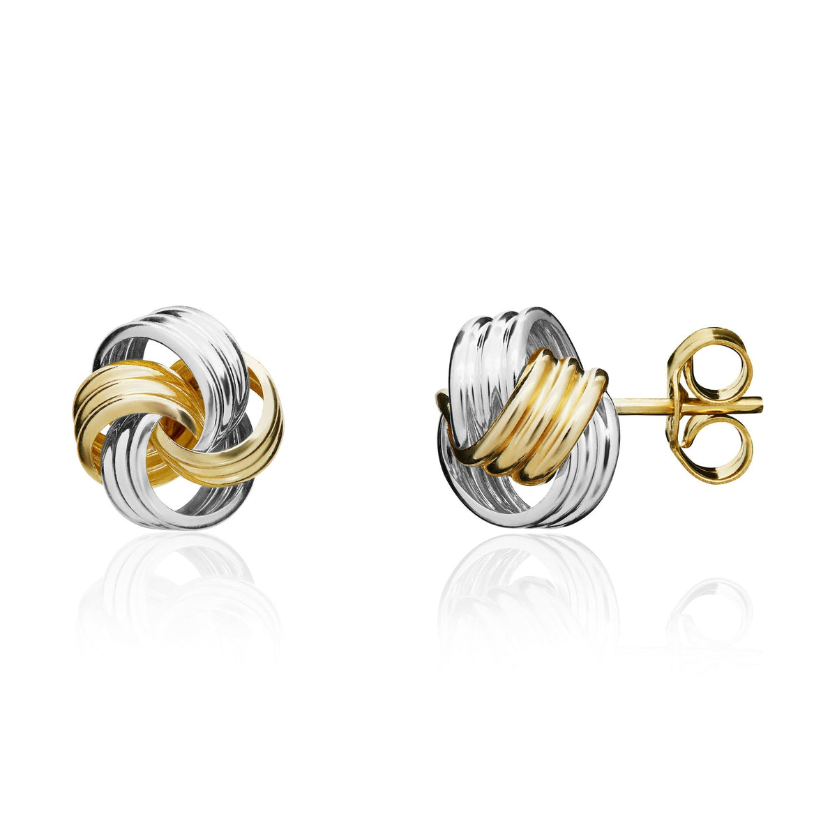 9CT Yellow And White Gold Ribbed Loops Knot Earrings