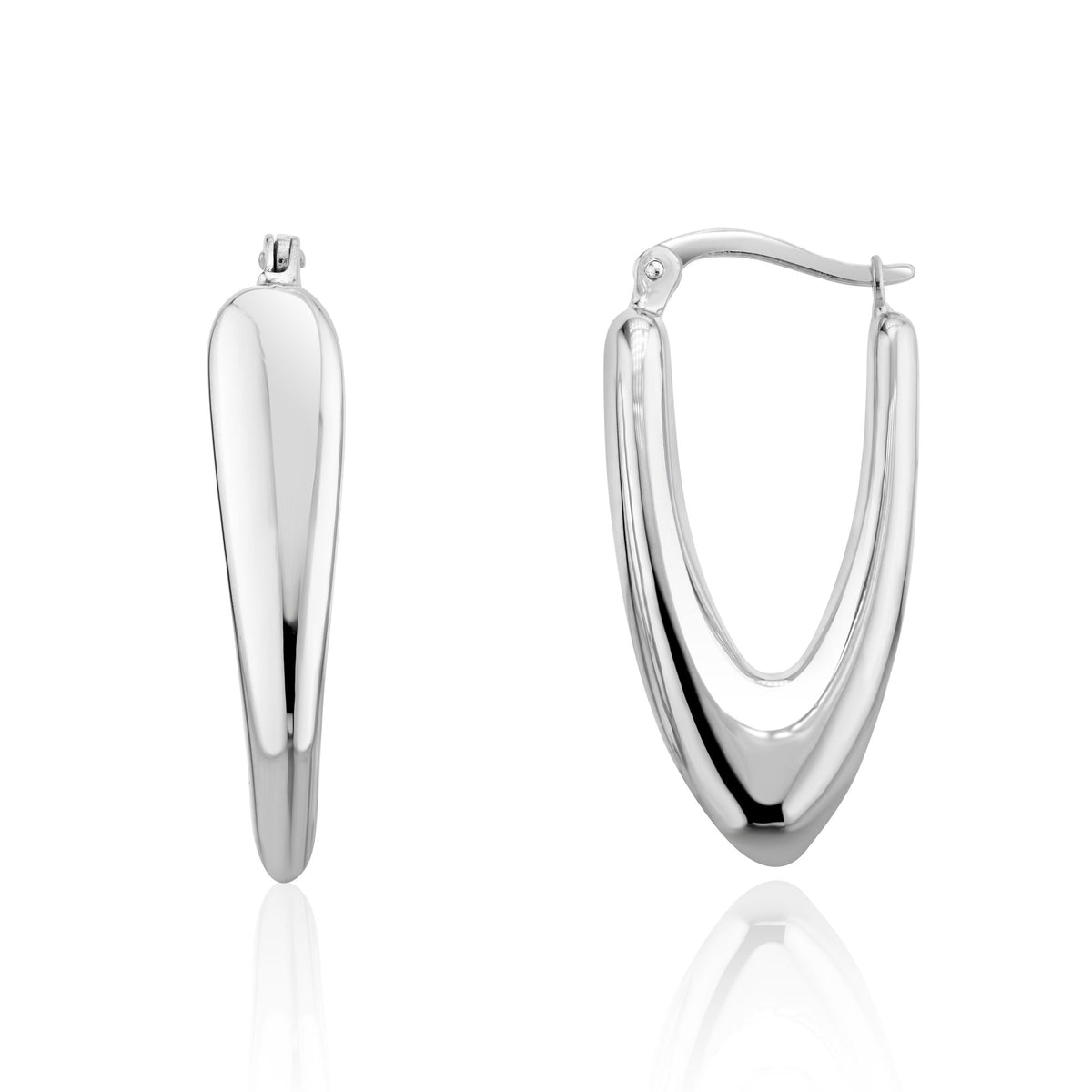 9CT White Gold Chunky 'V' Hoop Earrings