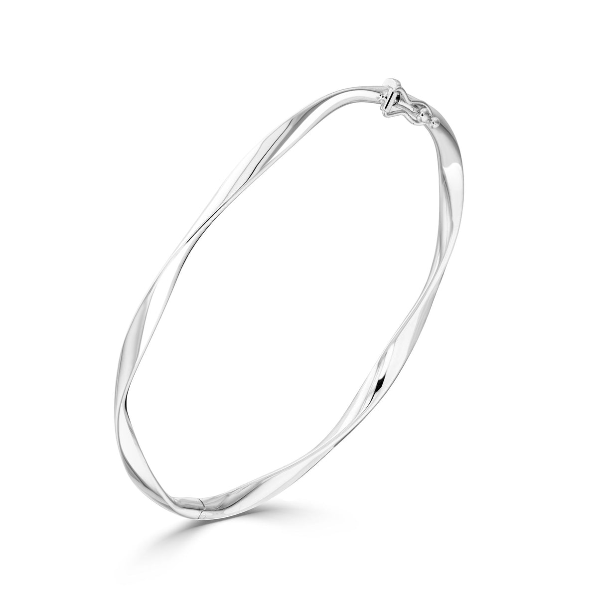 9CT White Gold Loose Twist Polished Hinged Solid Bangle
