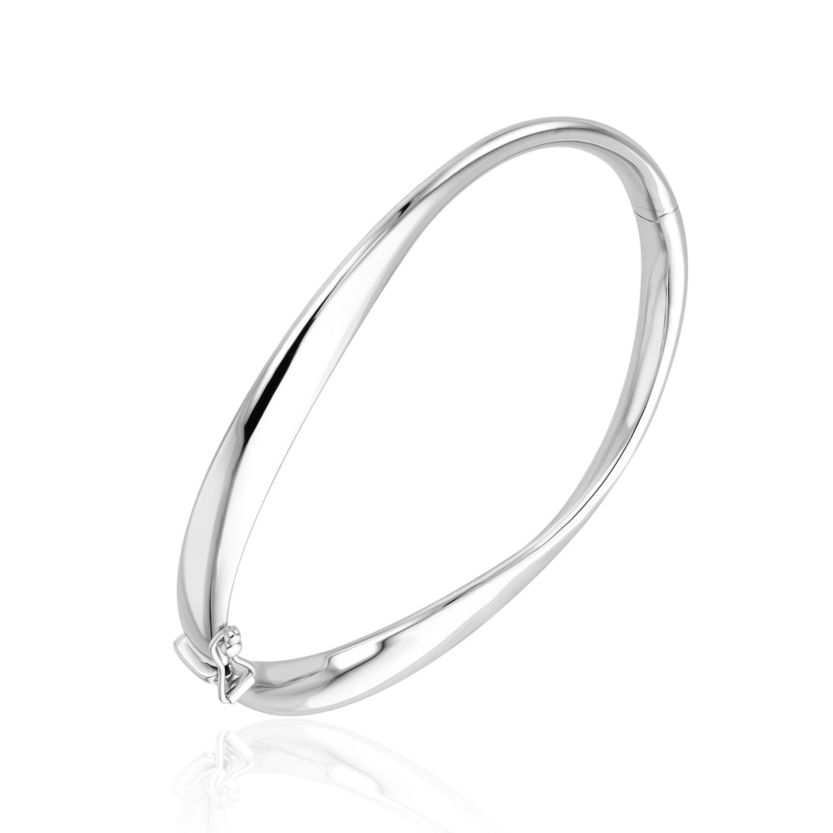 9CT White Gold Polished Wavy Hollow Hinged Bangle