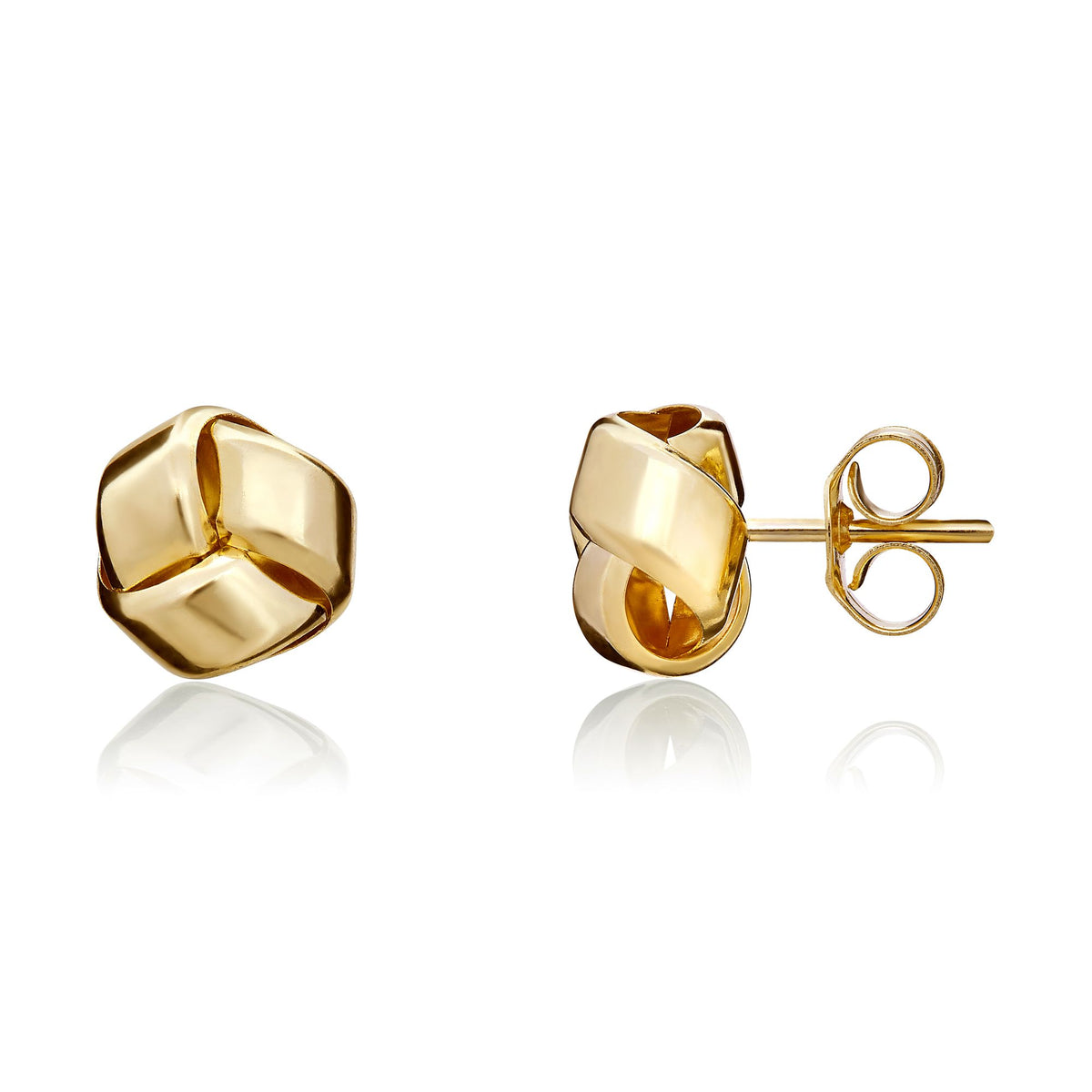 9CT Yellow Gold Simple 3 Section Flat Knot Stud Earrings