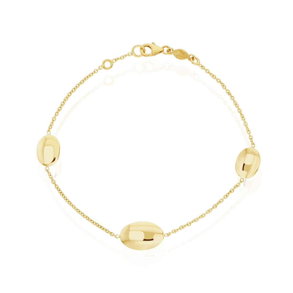 9CT Yellow Gold Chain & Flat Polished Oval Discs Bracelet