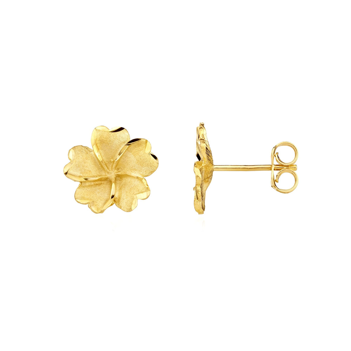 9CT Yellow Gold Satin & Polished Edge 12MM Flower Stud Earrings