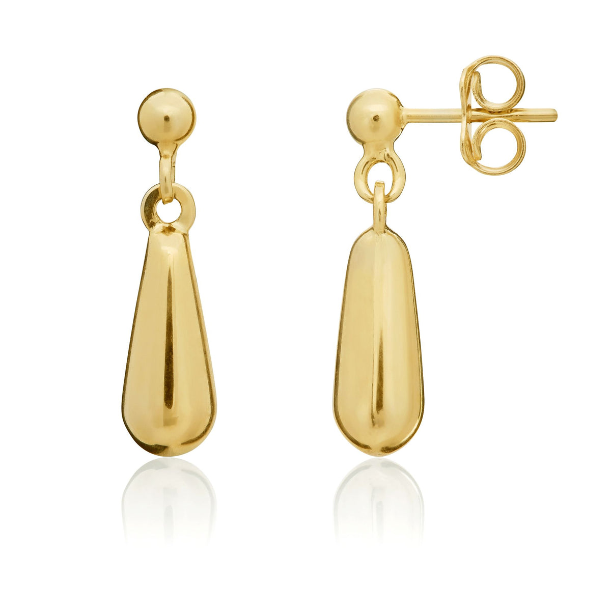 9CT Yellow Gold Short Polished Bombe Drop Earrrings With Ball Stud Tops. 20MM Long
