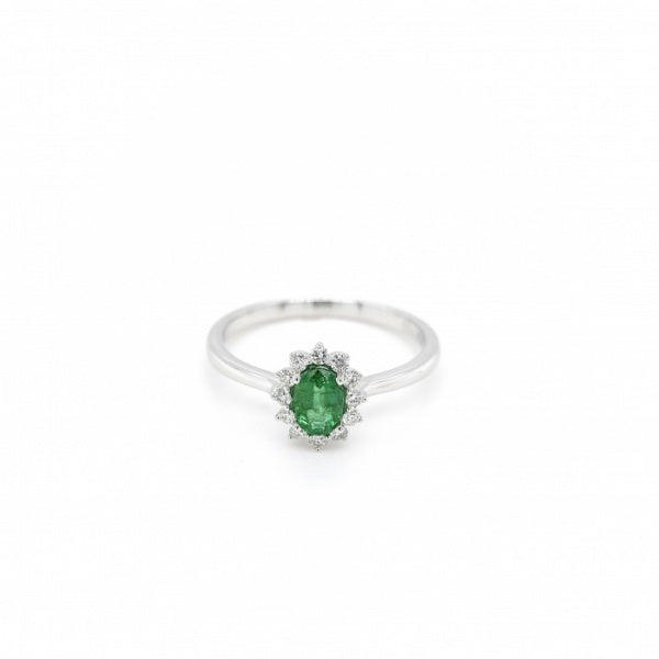 18ct White Gold Emerald and Diamond Cluster ring