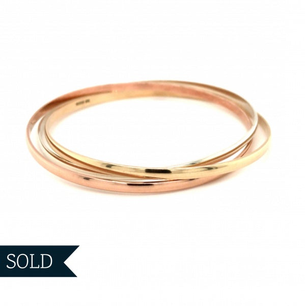 9ct Yellow, White and Rose Gold Russian Bangle